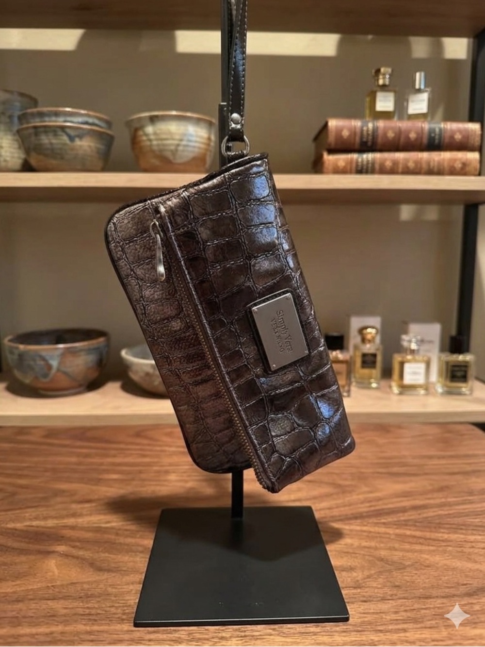 Simply Vera Vera Wang Gunmetal Croc-Embossed Wristlet Clutch